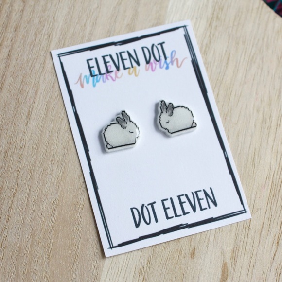 Tumblr Pixel Bunny Rabbit Easter Stud Earrings - Picture 1 of 8